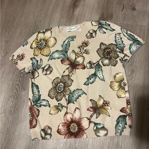 Alfred Dunner Beige Floral Knit Top